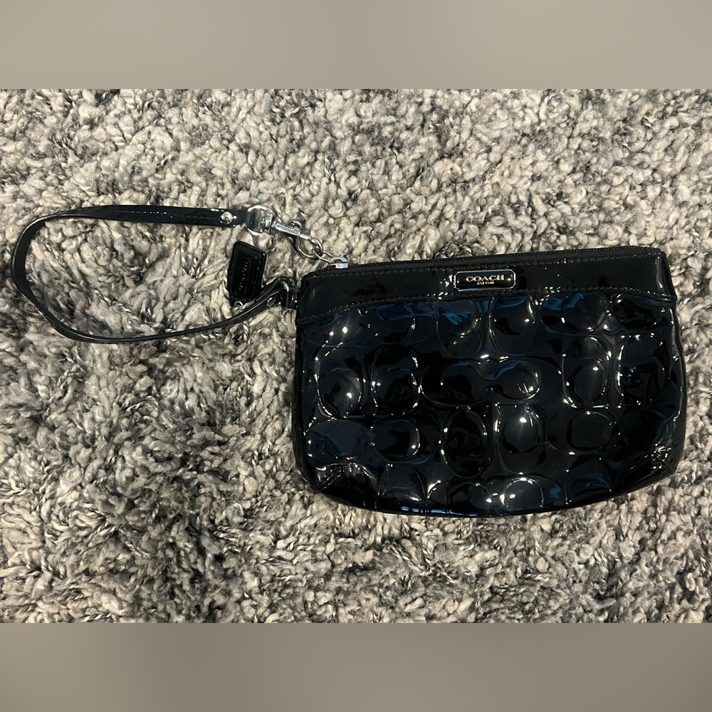 Black Patent Leather Coach Monogram Wristlet